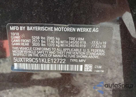 2019 BMW X3 xDrive30I z USA, uszkodzony, nr VIN 5UXTR9C51KLE12722